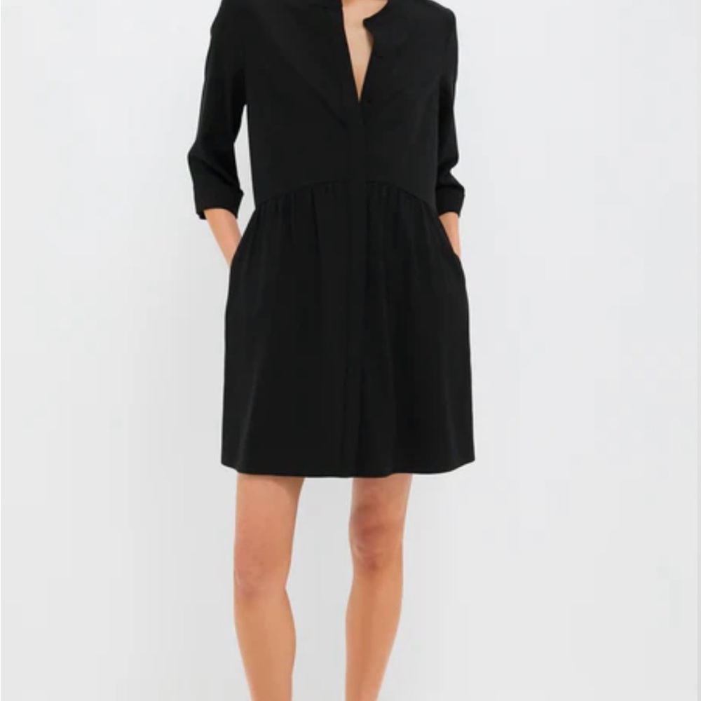 Tuckernuck Black Mini Dress with Plunge Neckline and Cuffed Sleeves